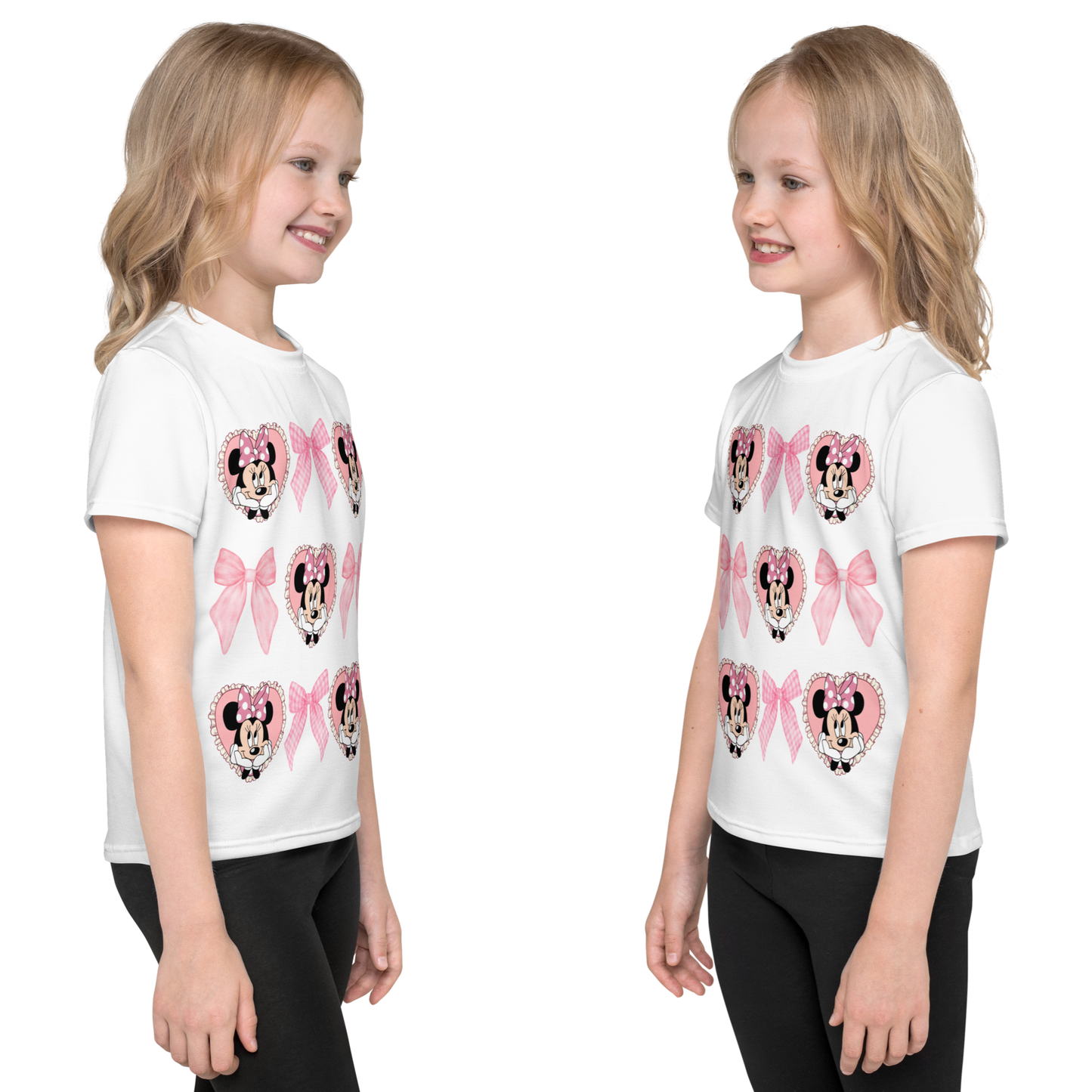 Kids Minnie Mouse t-shirt with trendy pink coquette details, perfect for Disney vacations, birthdays, or matching family photos
