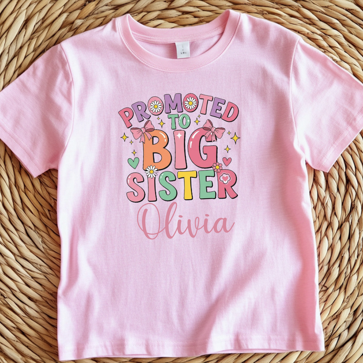 Make becoming a big sister even more special with this personalised t-shirt. Soft, durable, and customised with your child’s name.