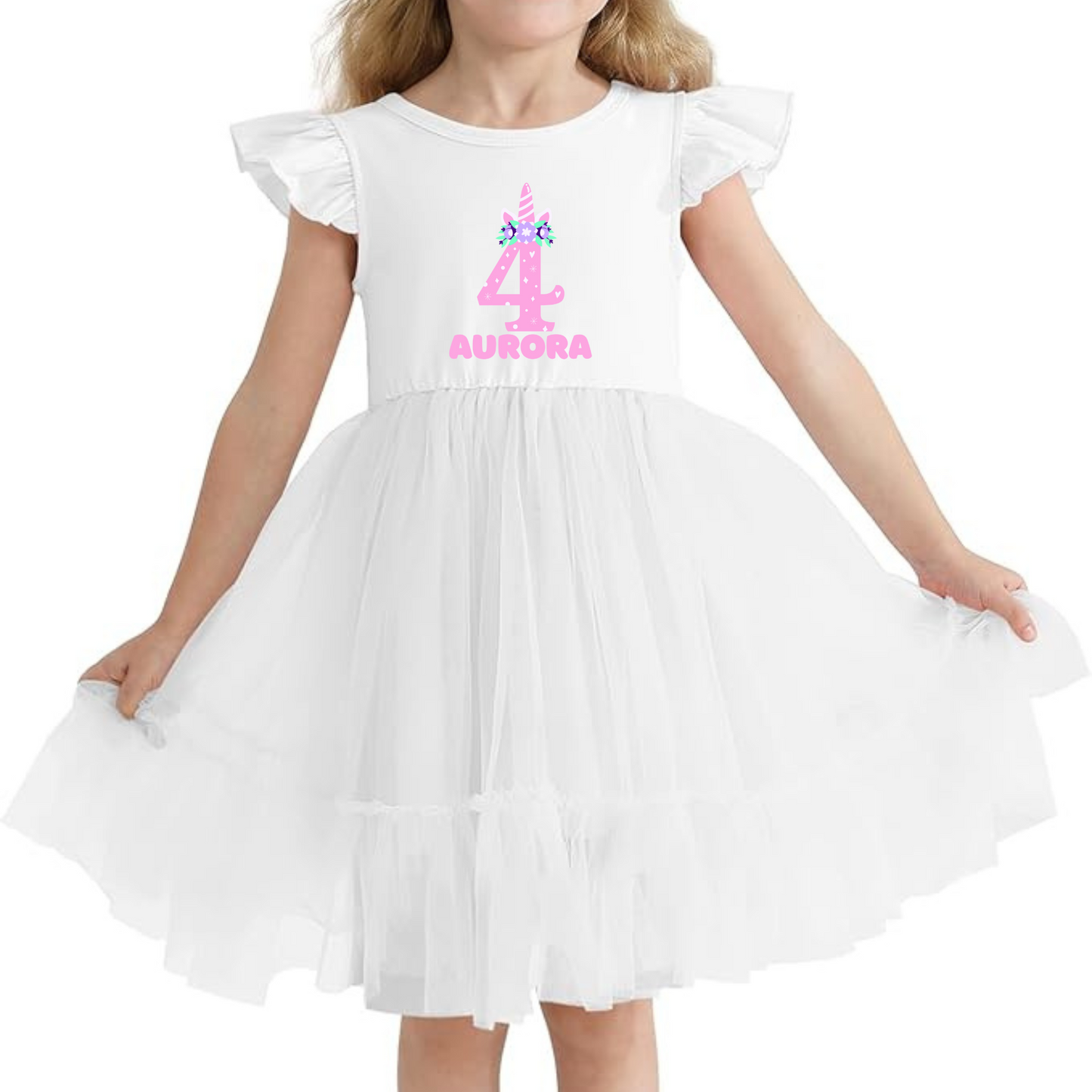 Custom printed unicorn dress for girl's birthday, soft cotton party outfit