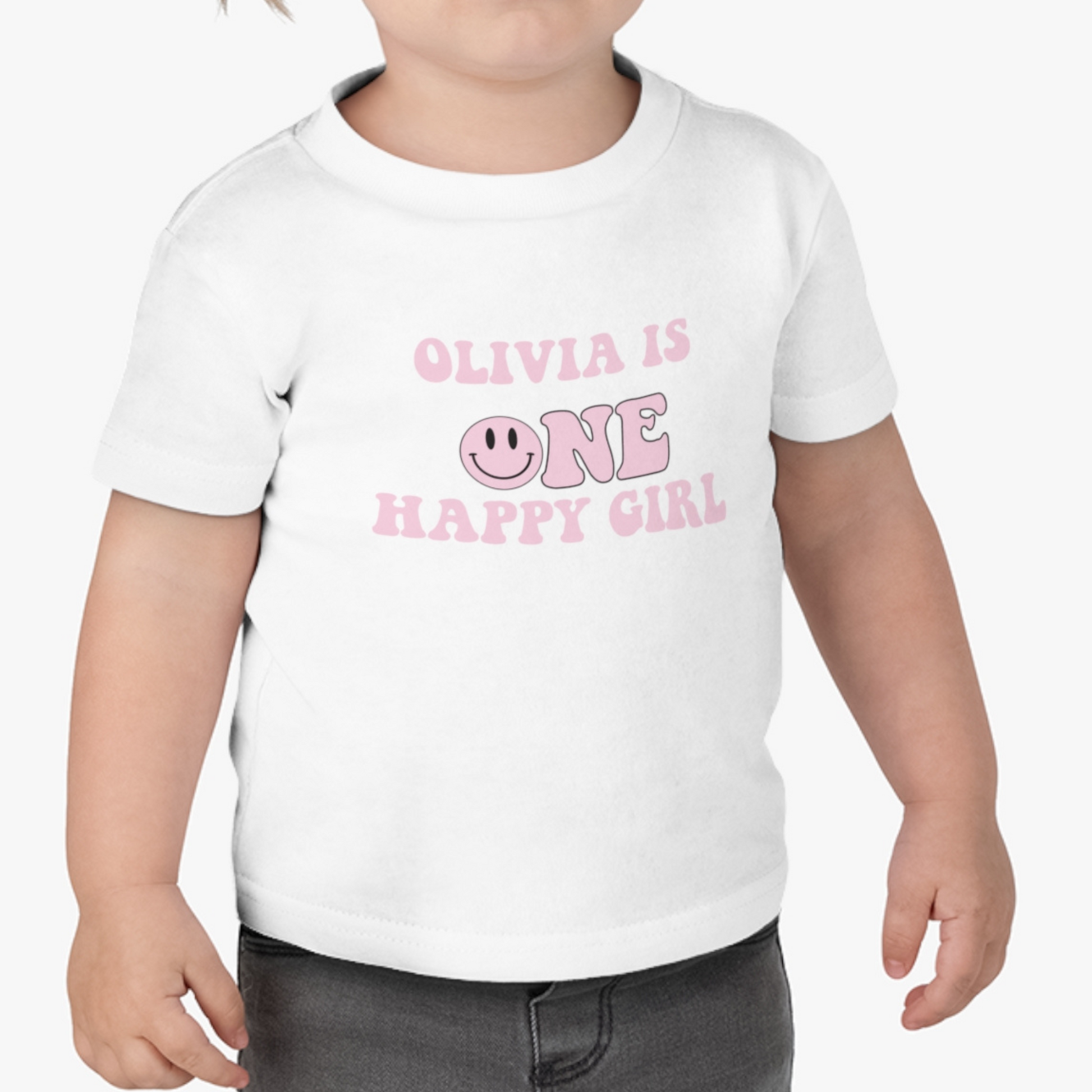 Birthday shirt for baby girl with “One Happy Girl” design

