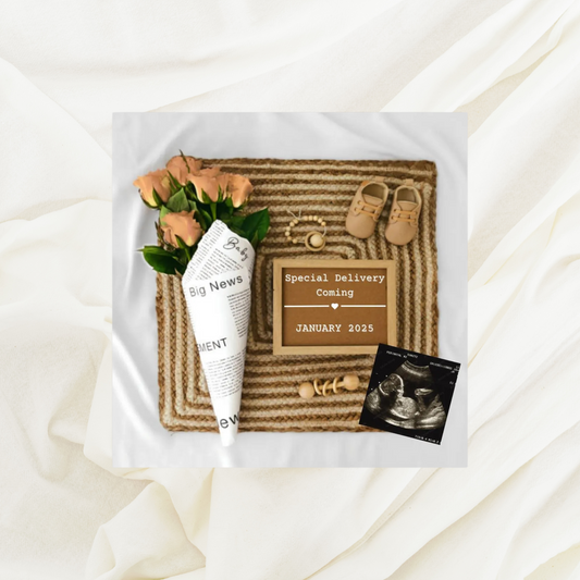 Simple and elegant digital baby announcement in neutral color palette

