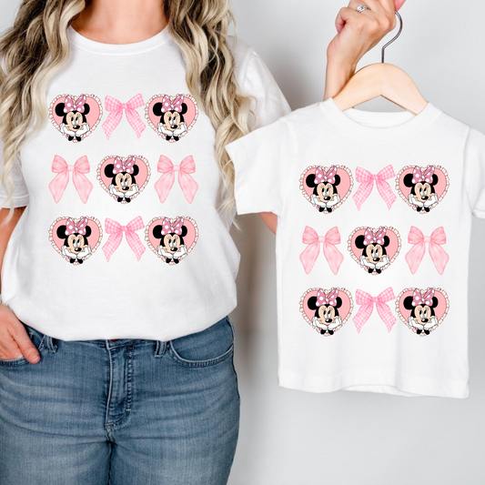 Soft pink vacation tee for girls with Minnie Mouse print, perfect for coquette fashion lovers and Disney fans.