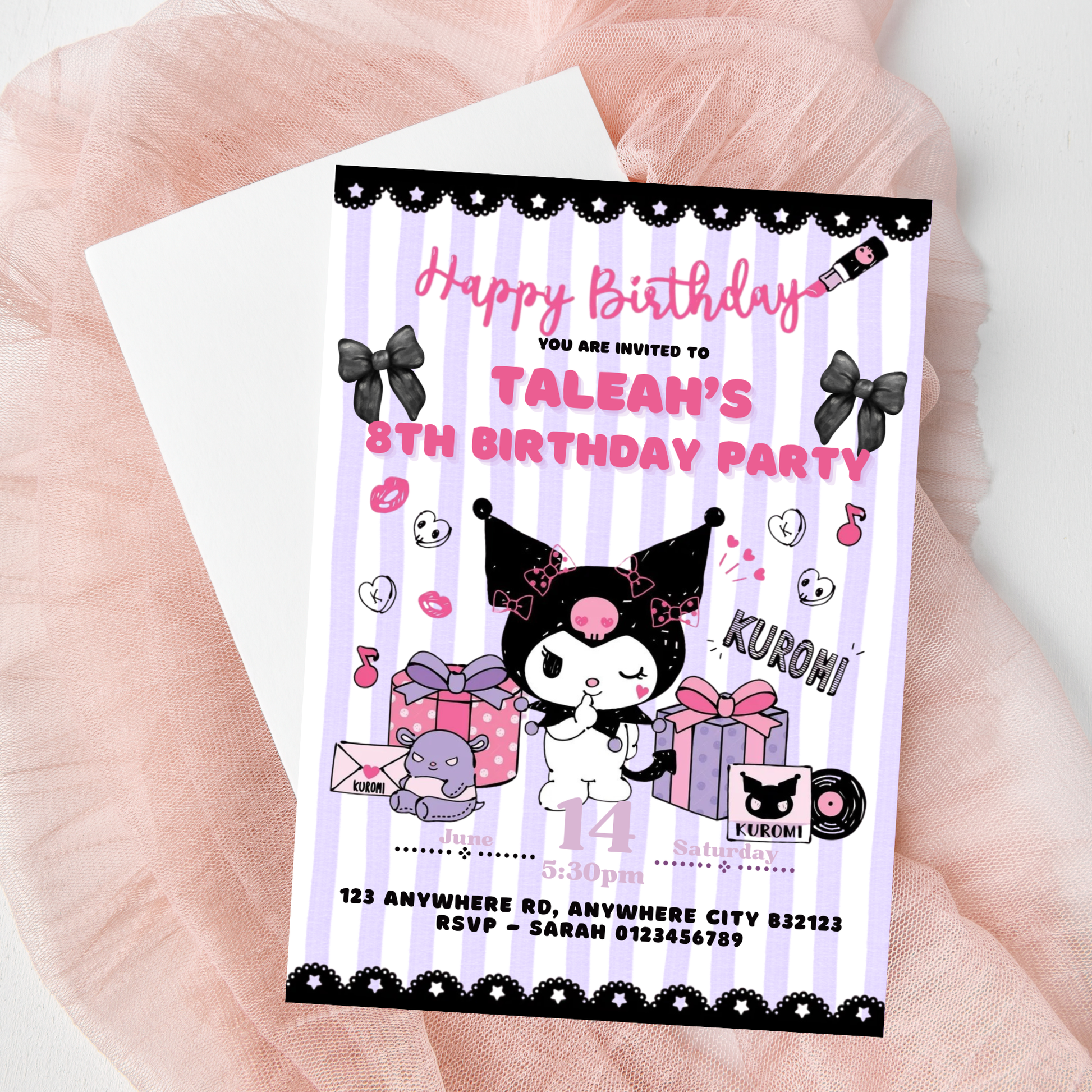 Digital kitty friends party invite in kawaii style for girls

