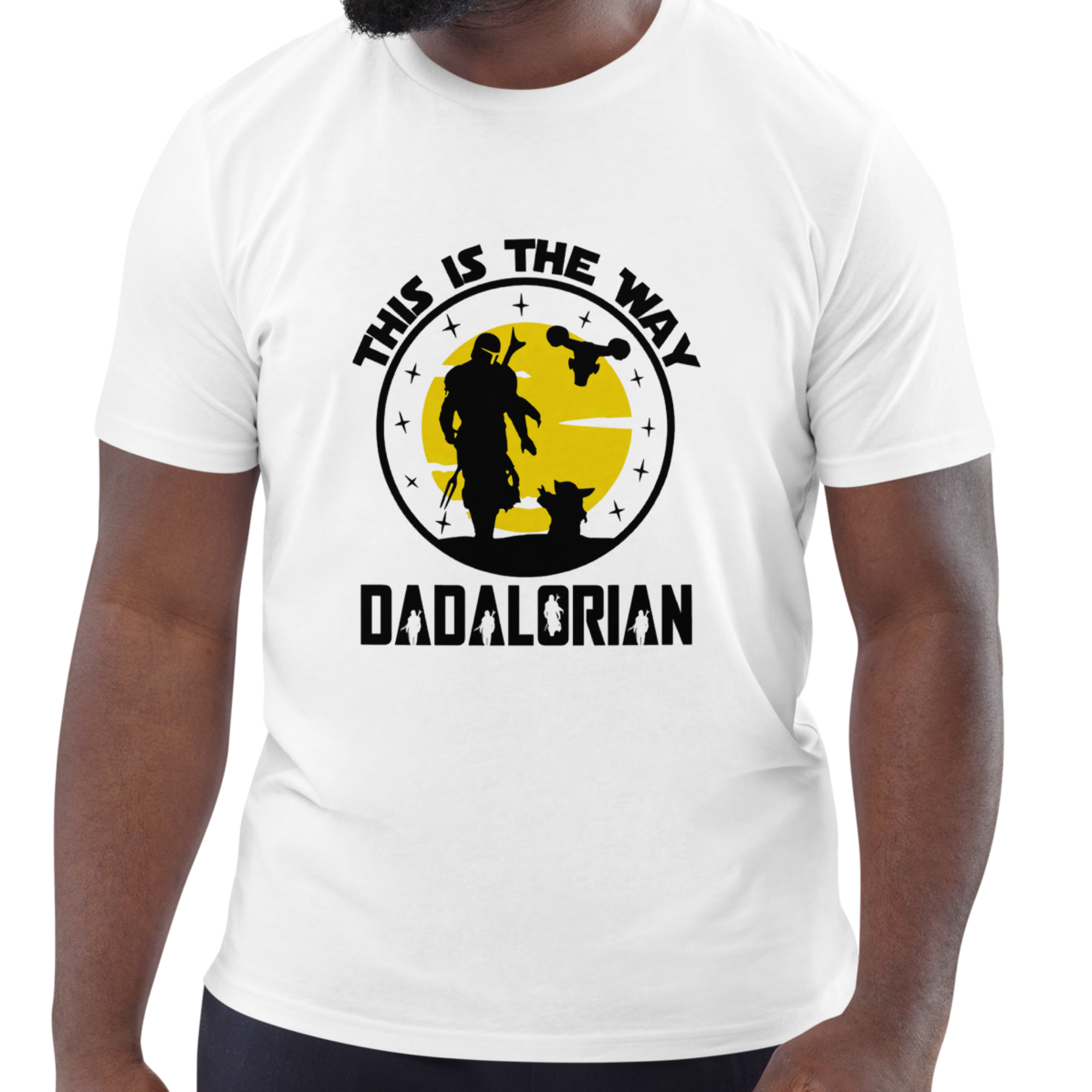 Unisex crew neck t-shirt for dads with bold Mandalorian-style graphic and slogan