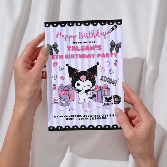 Kawaii birthday invitation template for girls with cute pastel kitty friends

