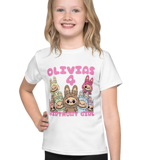 “Kawaii-style girls t-shirt with Birthday Girl text and pastel theme”