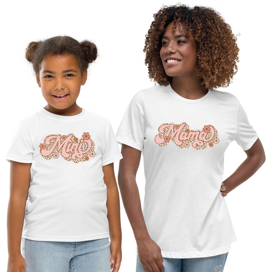 Stylish mama and mini shirt set, bold animal print for family photos