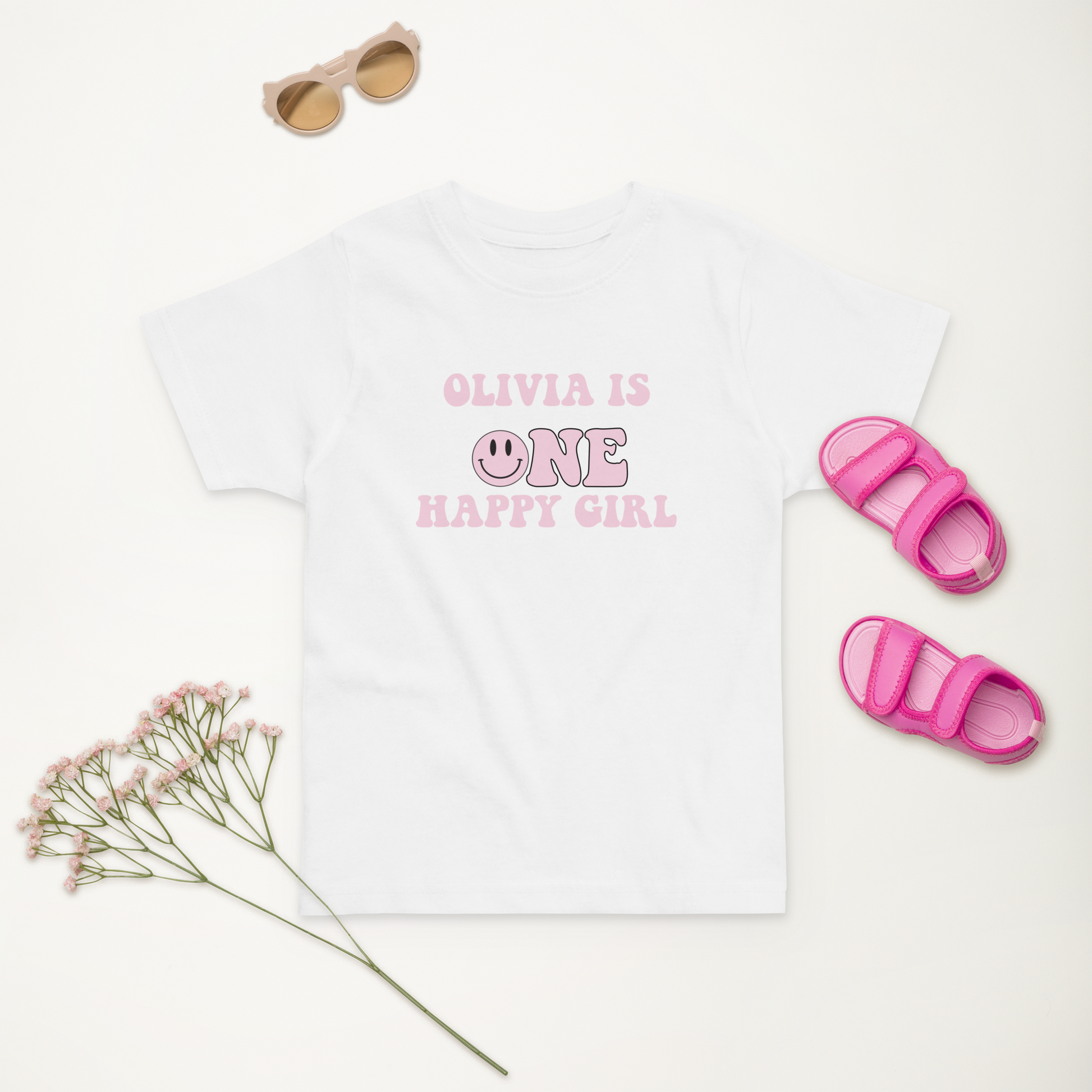 Personalized baby girl birthday shirt in neutral colors


