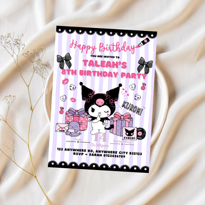 Cute girls birthday evite with kawaii cats and soft pink party design

