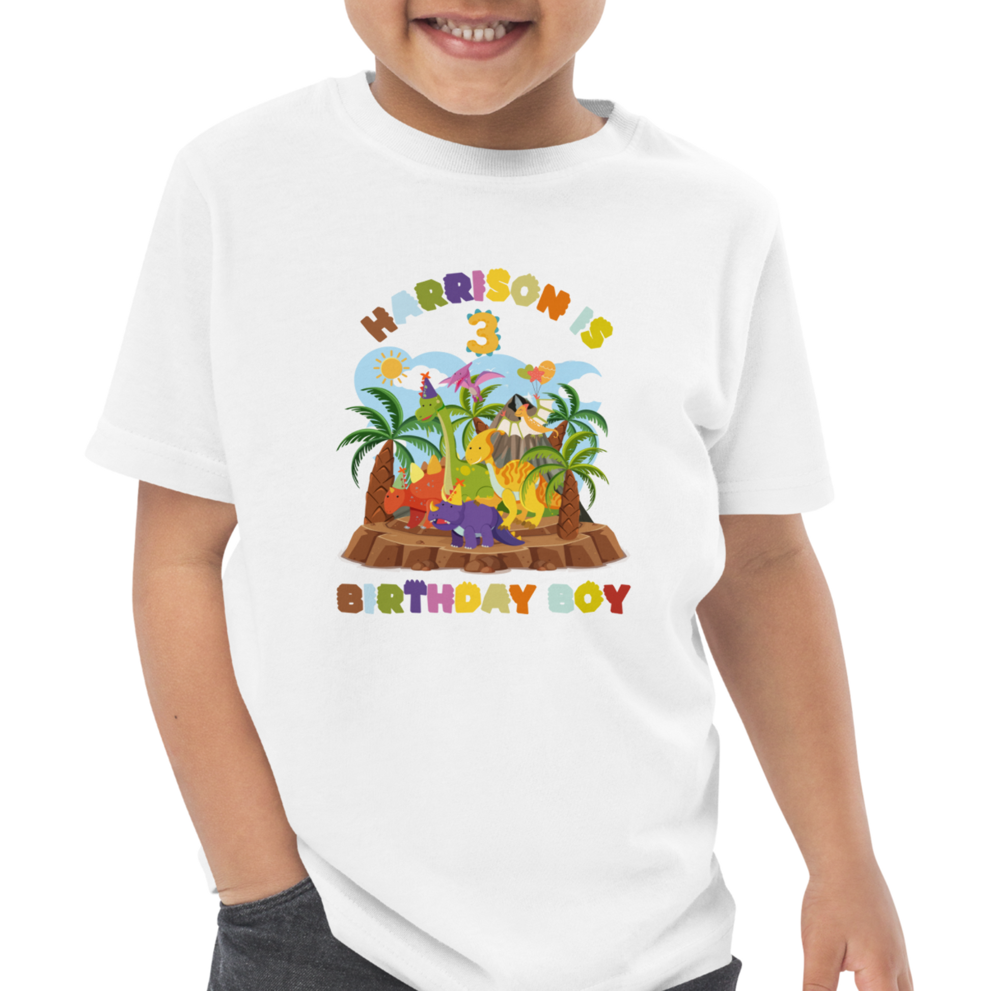 Dinosaur birthday shirt for children, personalized for party theme