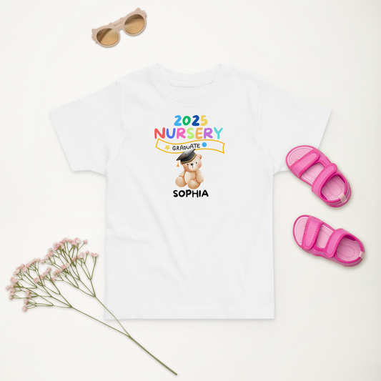Personalised nursery graduation t-shirt with teddy bear design

