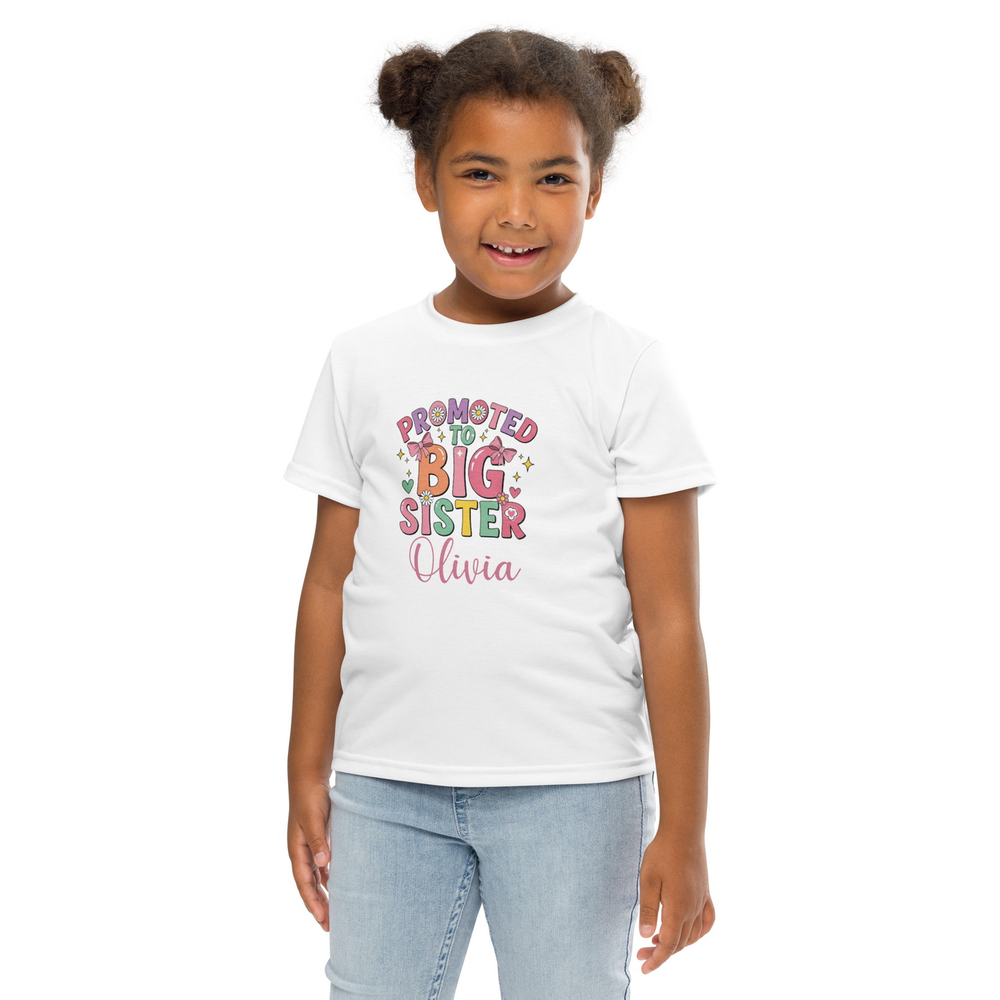 Celebrate big sister status in style! Personalised with her name, this “Promoted to Big Sister” tee is perfect for family photos and everyday wear.

