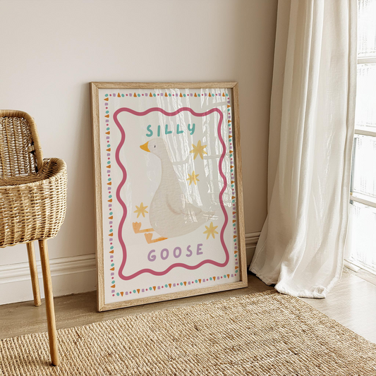 Quirky goose illustration print for nursery

