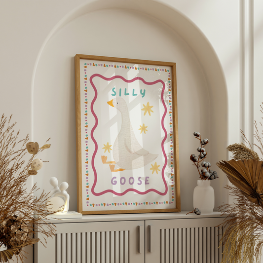 Funny “Silly Goose” wall art print with goose graphic

