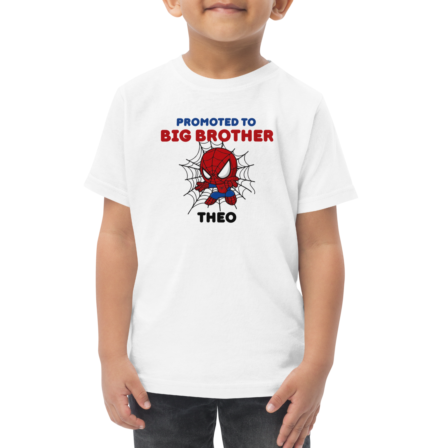 Big brother t-shirt styled with comic-style superhero and custom print