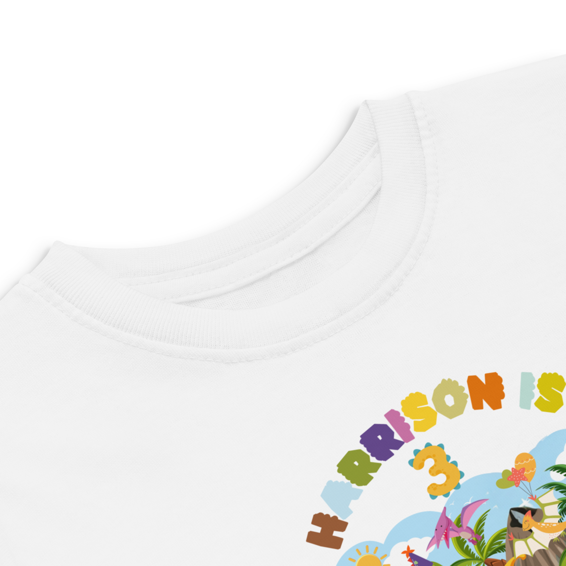 Child’s birthday outfit with personalized dinosaur design

